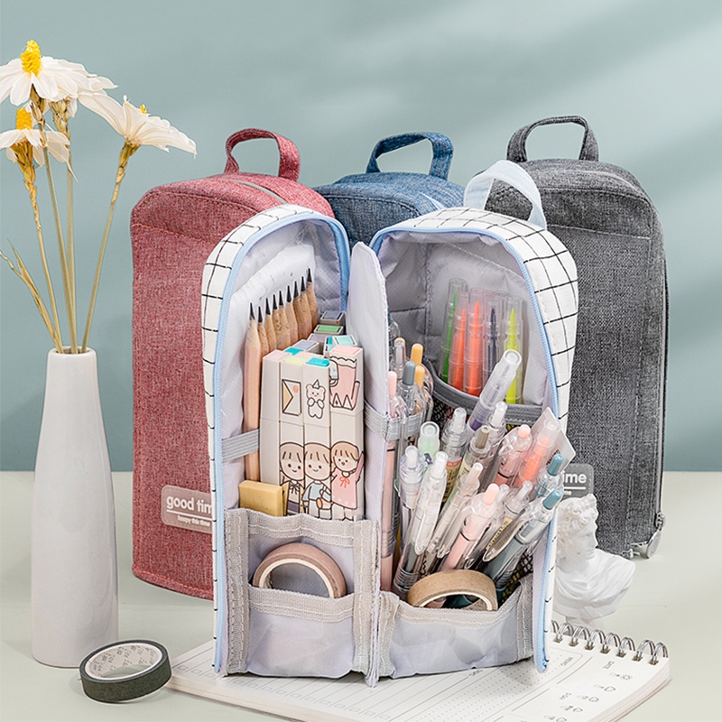 

Creative Canvas Large Capacity Standing Cute Pencil Case， School Pen Case Supplies Pencil Bag Pencil