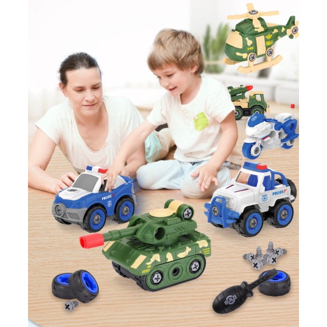 Assembly Truck Sanitation 4 In 1 Mainan Rakit Mobil Baut Obeng Diy