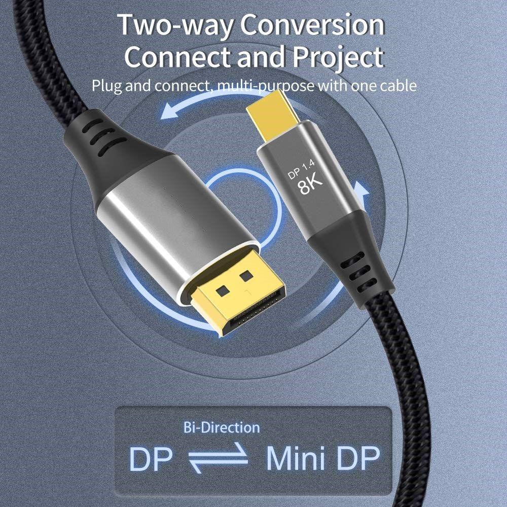 Proyektor Kabel DP to DP Mini Atas Transmisi Dua Arah MDP to DP 8K @ 60Hz 4K @ 144Hz