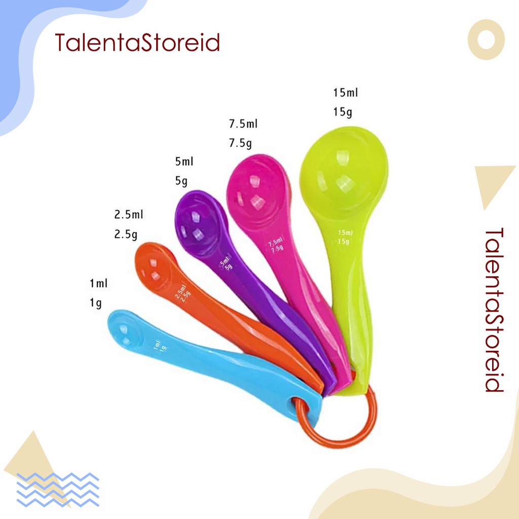 Sendok Set Ukur Masak Air Minyak Mentega Roti Bbq Kue / Sendok Takar Warna 5in1