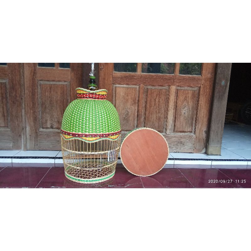 Sangkar Perkutut Rotan anyaman rotan hijau daun pernish