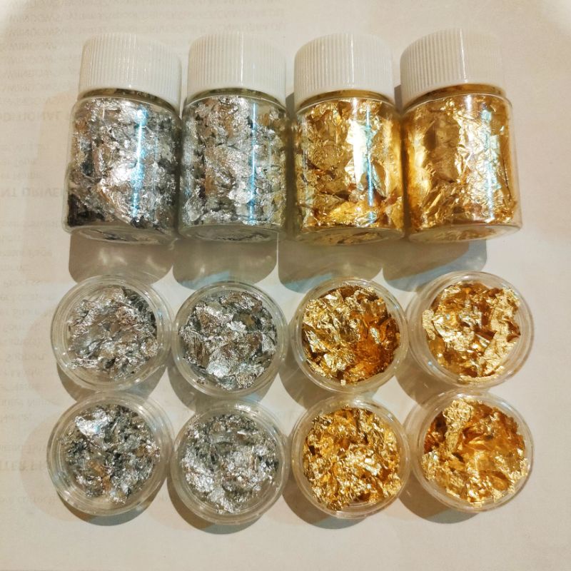 (SPECIAL POT) Re pack Kertas Foil Botol kecil dan besar Gold Silver Emas Perak untuk Resin