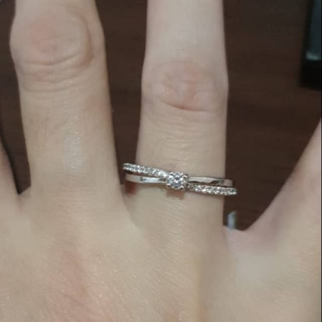 Cincin wanita emas putih listring soliter emas asli kadar 750