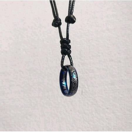 Kalung Tali Cincin Arab Tauhid Islam Hitam Cowok Laki Pria Wanita Keren Titanium Anti Karat