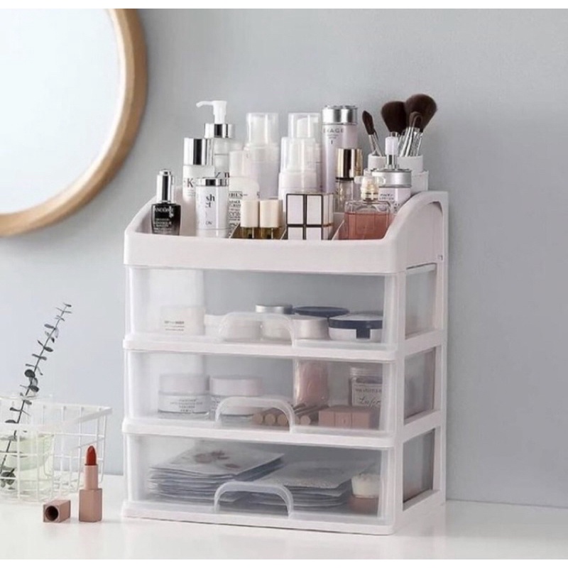 Rak Kosmetik SUSUN 3 LACI - Tempat Make Up Multifungsi Desktop Storage