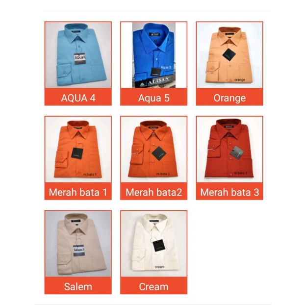KEMEJA ALISAN POLOS AQUA1 AQUA4 AQUA5 MERAH BATA1 MERAH BATA2 MERAH BATA3 ORANGE BIRU ELEKTRIK