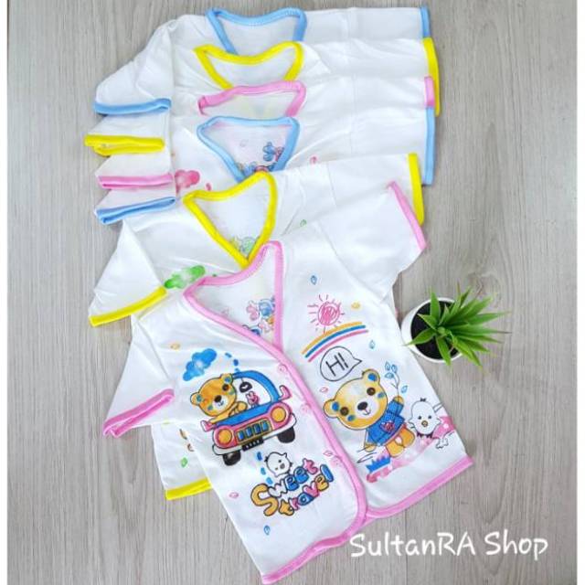 6 Pcs (1/2 Lusin) Baju Bayi Lengan Pendek 0-5 Bulan Boboko Sablon Newborn Baju Tangan Pendek