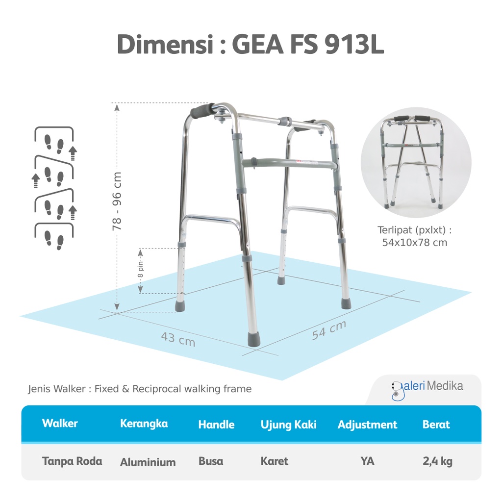 Walker / Tongkat Alat Bantu Jalan GEA FS913L / FS 913 L / FS-913L - Alat Latihan Berjalan