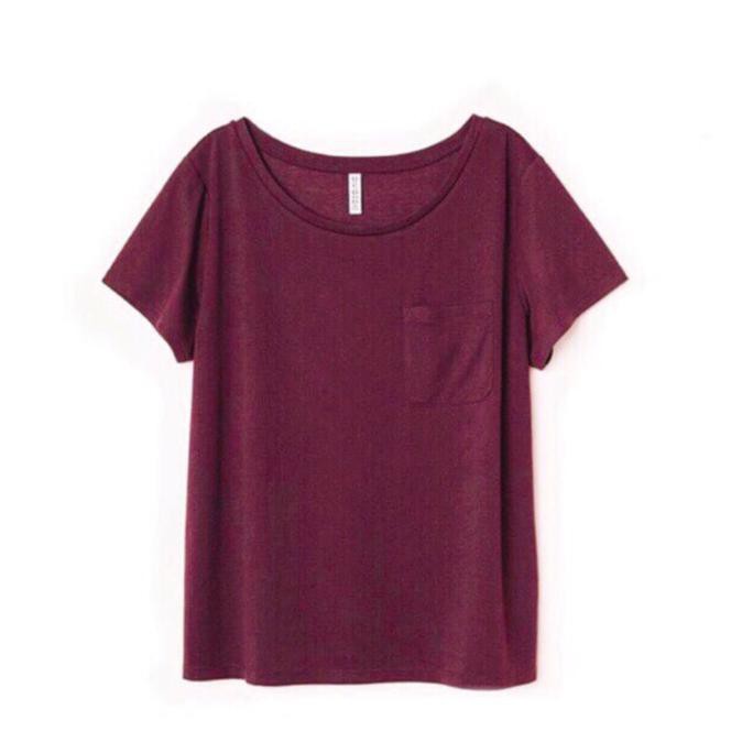 KAOS WANITA !! KAOS WANITA HNM H&M BASIC POCKET TEE MAROON ORIGINAL MURAH POLOS {PRODUK TERBARU}