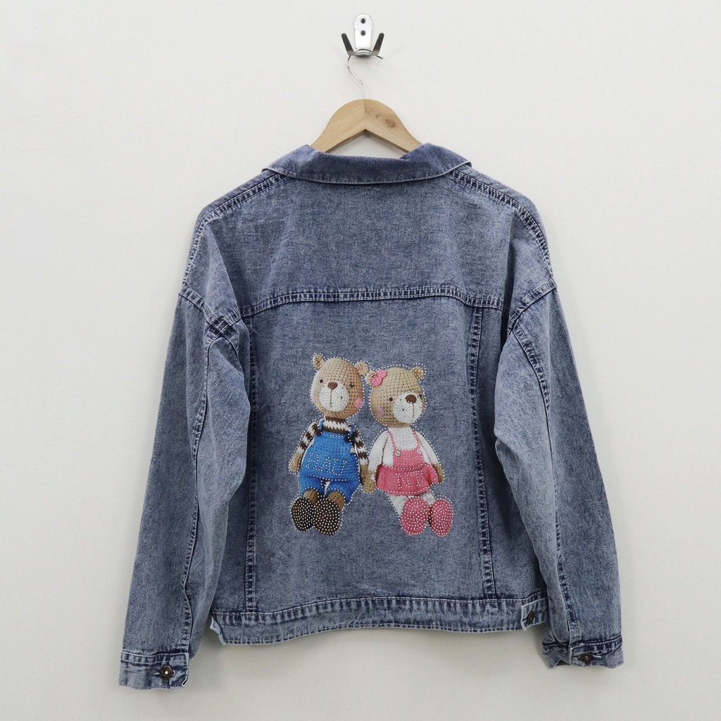 Oversize bluepink bear jacket jeans wanita by Genijeans