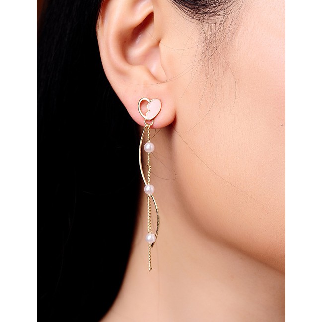 LRC Anting Tusuk Fashion Love Earrings Love Pearl Tassel Earrings D17348