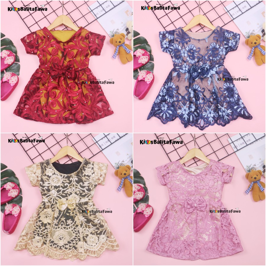 Dress Icha Brukat uk Bayi 0-6 Bulan / Dres Brokat Anak Perempuan Gaun Brukat Pesta Baju Import Baby Cewek