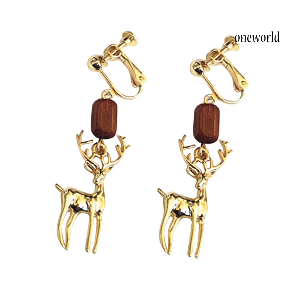 OW# Cute Women Elk Dangle Drop Ear Stud Clip On Earrings Christmas Jewelry Gift