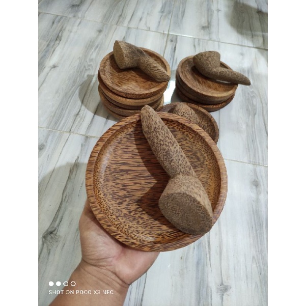 Cobek Kayu Kelapa 17cm + ulek / Cobek Kayu Glugu 17cm + ulek