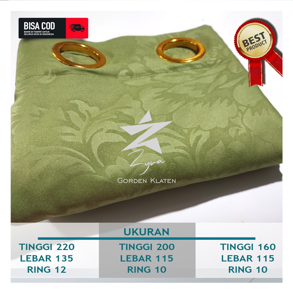 Gorden Polos Embos murah smokring 12 lubang Pintu Jendela Gorden Coklat polos Gordyn Hordeng Tirai-H AVOCADO 200X115