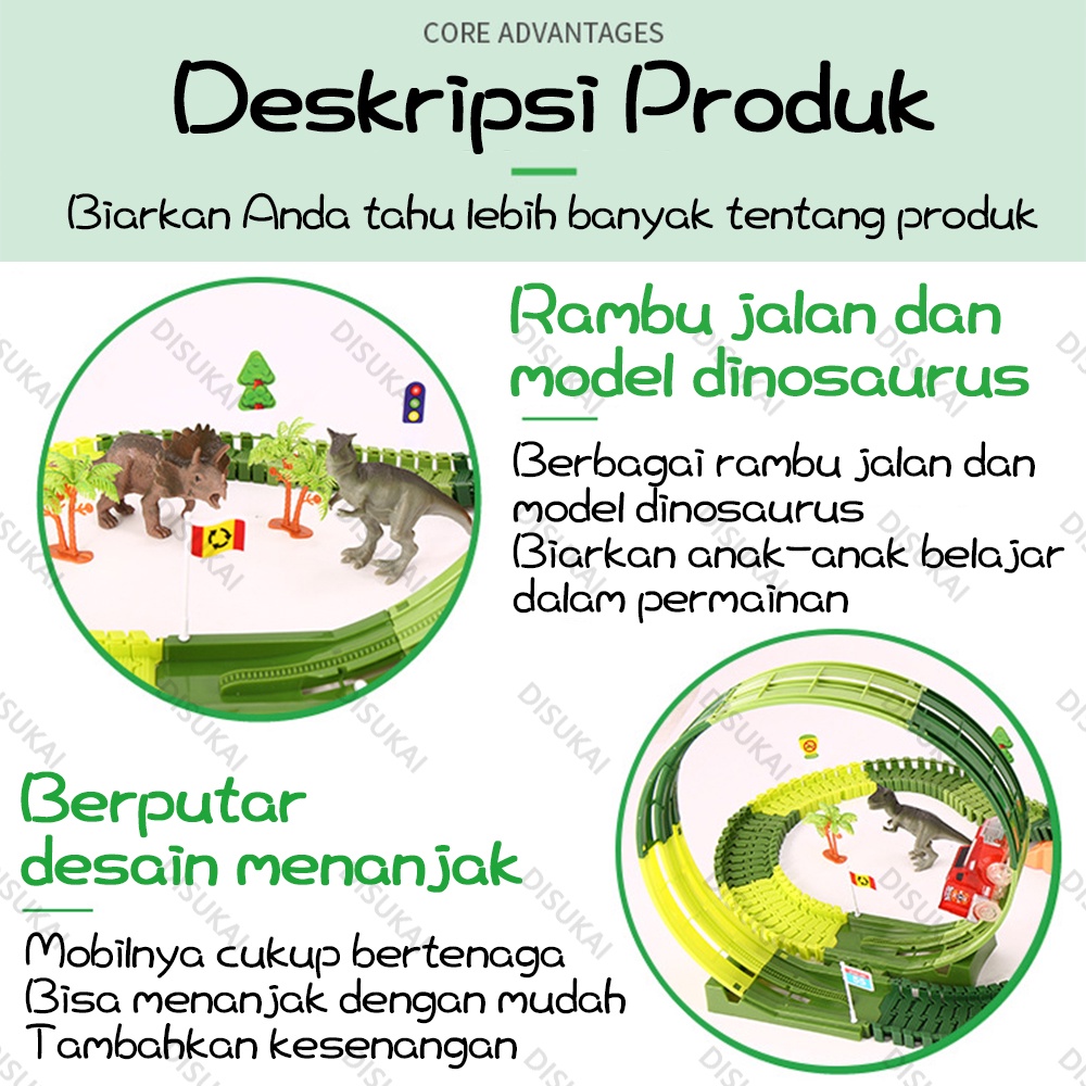 【Stok Baru】Mobil Track Dinosaurus 188pcs Dapat mendaki bukit yang menanjak dapat dengan bebas membentuk bentuk