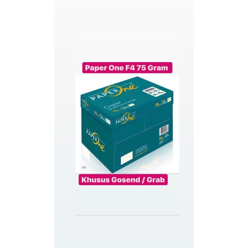 

PAPER ONE F4 75 GRAM FOTOCOPY PAPER MURAH /PRINT PAPER HVS KHUSUS GOSEND GRAB MAX : 2 BOX