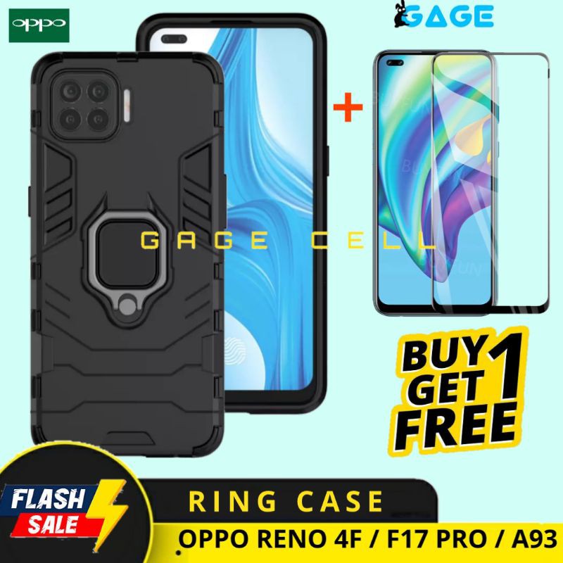 FREE TEMPERED GLASS OPPO RENO 4F F17 PRO A93 HARD CASE ROBOT STAND RING OPPO A93 F17PRO RENO4 F