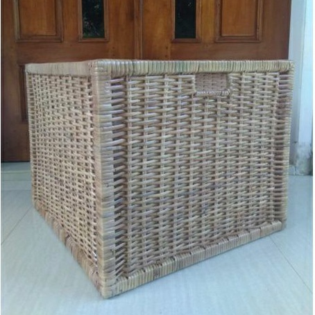 Keranjang rotan persegi kotak laci kayu penyimpanan laundry barang mainan 32x32x32 cm