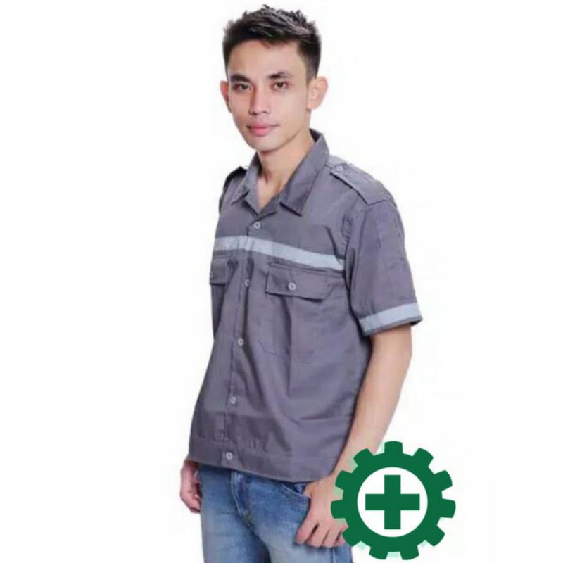 BAJU  SERAGAM KERJA PROYEK/BAJU SAFETY  ABU ABU 100%ORIGINAL