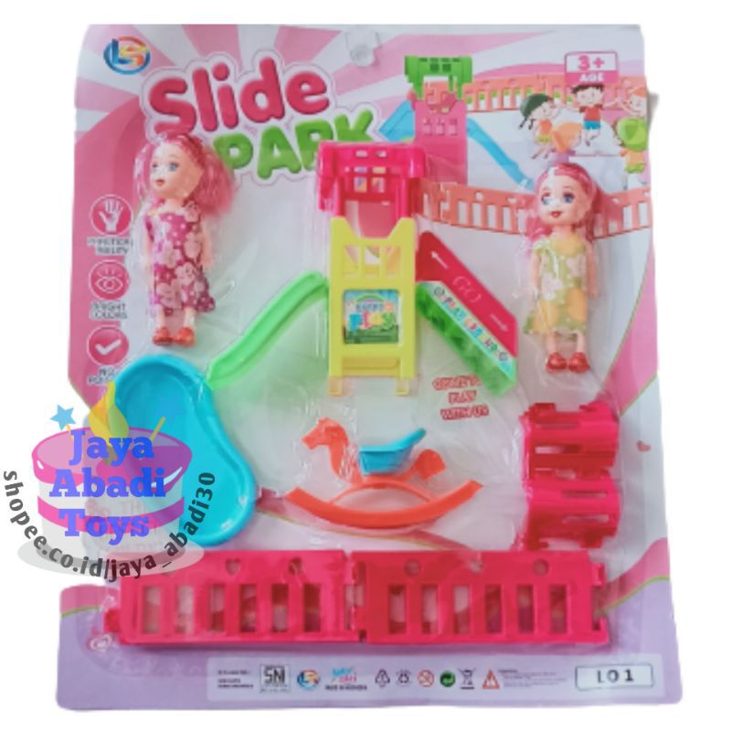 LO 1 - Mainan Mini Berbie Taman Bermain / slide Park Perosotan Kuda goyang LO1