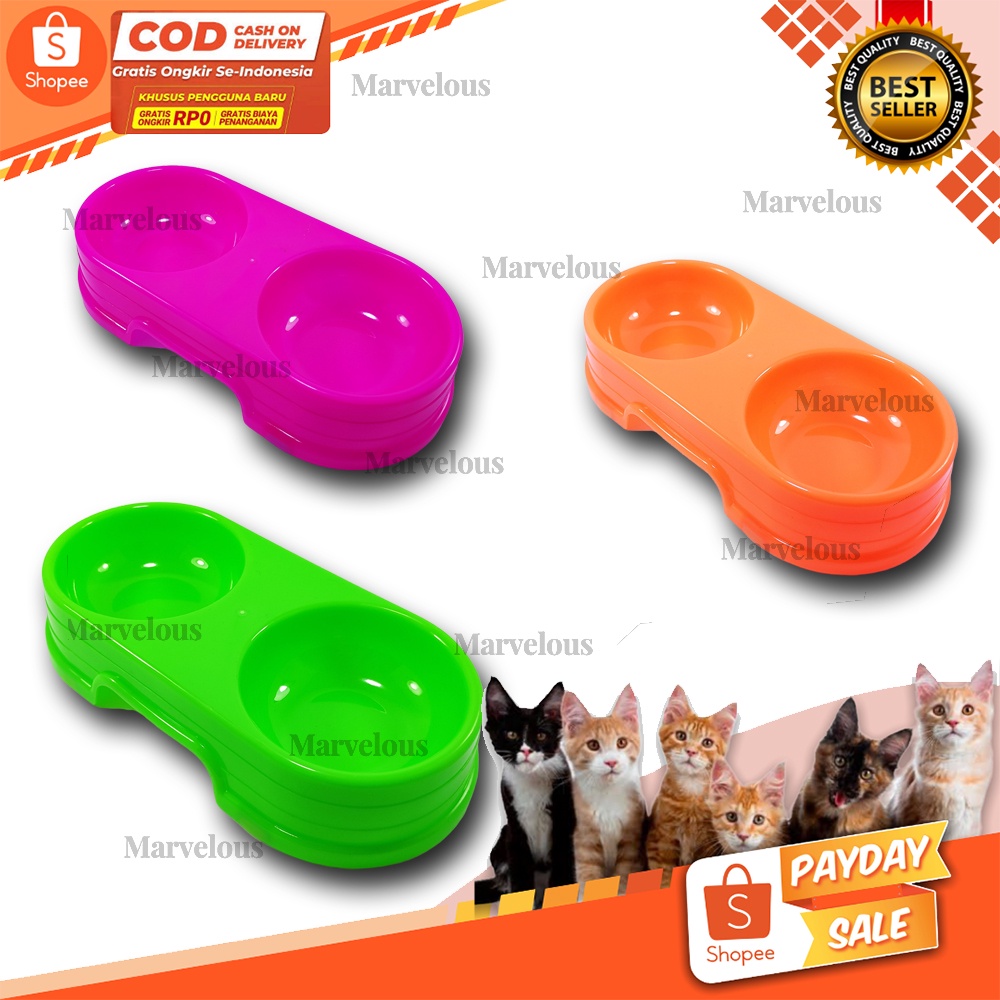 Tempat Makan Kucing Double Plate Anti Slip Kecil / Aksesoris Kucing