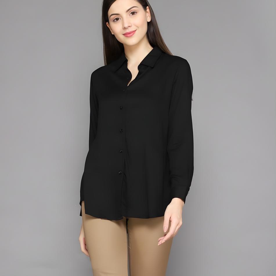 (SALE) Baju Kemeja Wanita Polos Lengan Panjang Formal Kerja Kantor Warna Putih Hitam Atasan Cewek Re