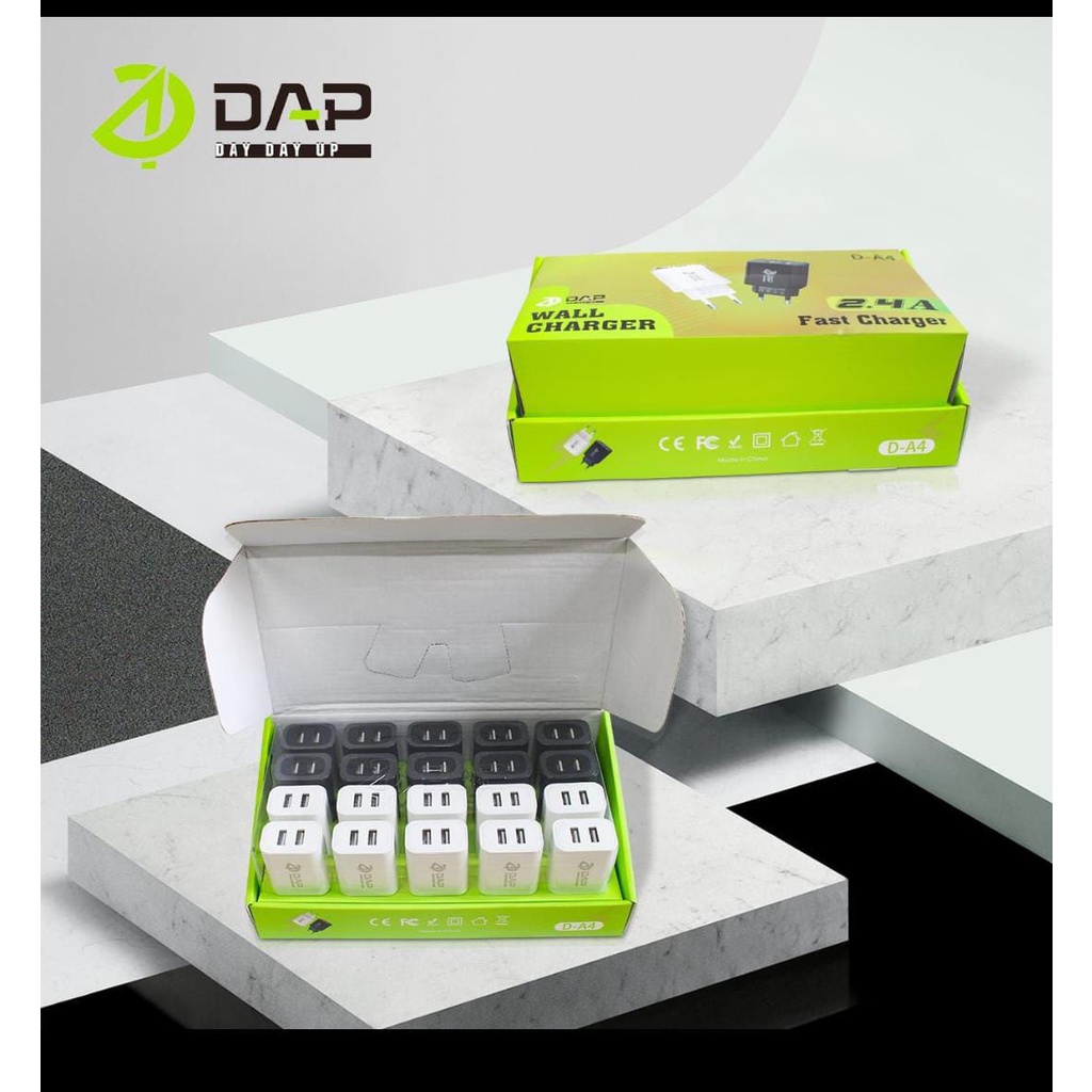 Adaptor Charger DAP D-A4 2USB 2.4A 1BOX isi 20PCS Batok Charger DAP 2USB Kepala Casan DAP D-A4 isi 20PCS Fast Charging