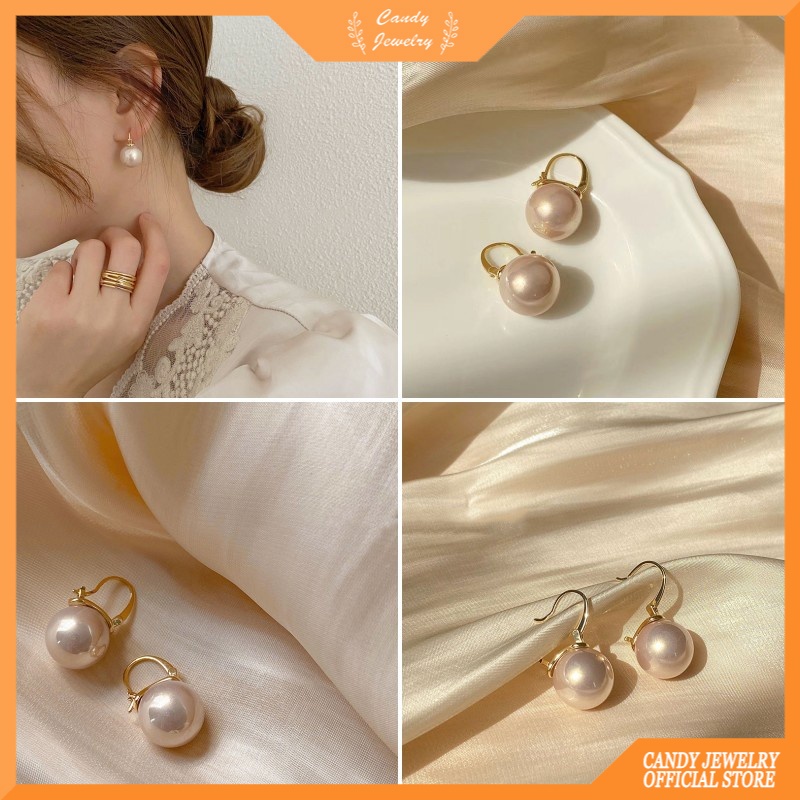 Anting Stud Mutiara Bahan Metal Warna Permen Gaya Retro Korea Untuk Wanita