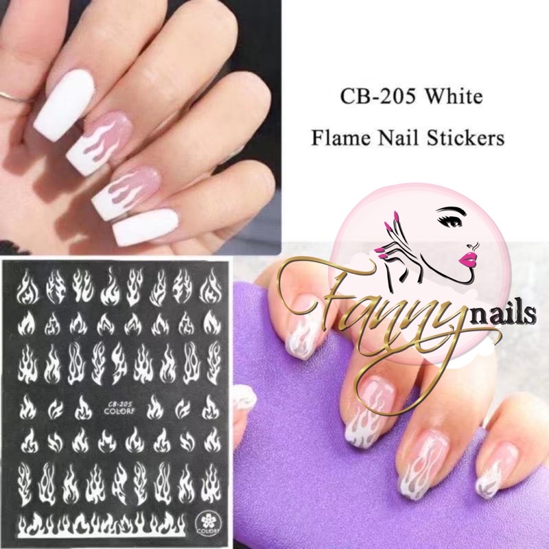 STICKER FLAME WHITE NAIL ART / stiker api stiker white flame sticker water decal flower nail acc