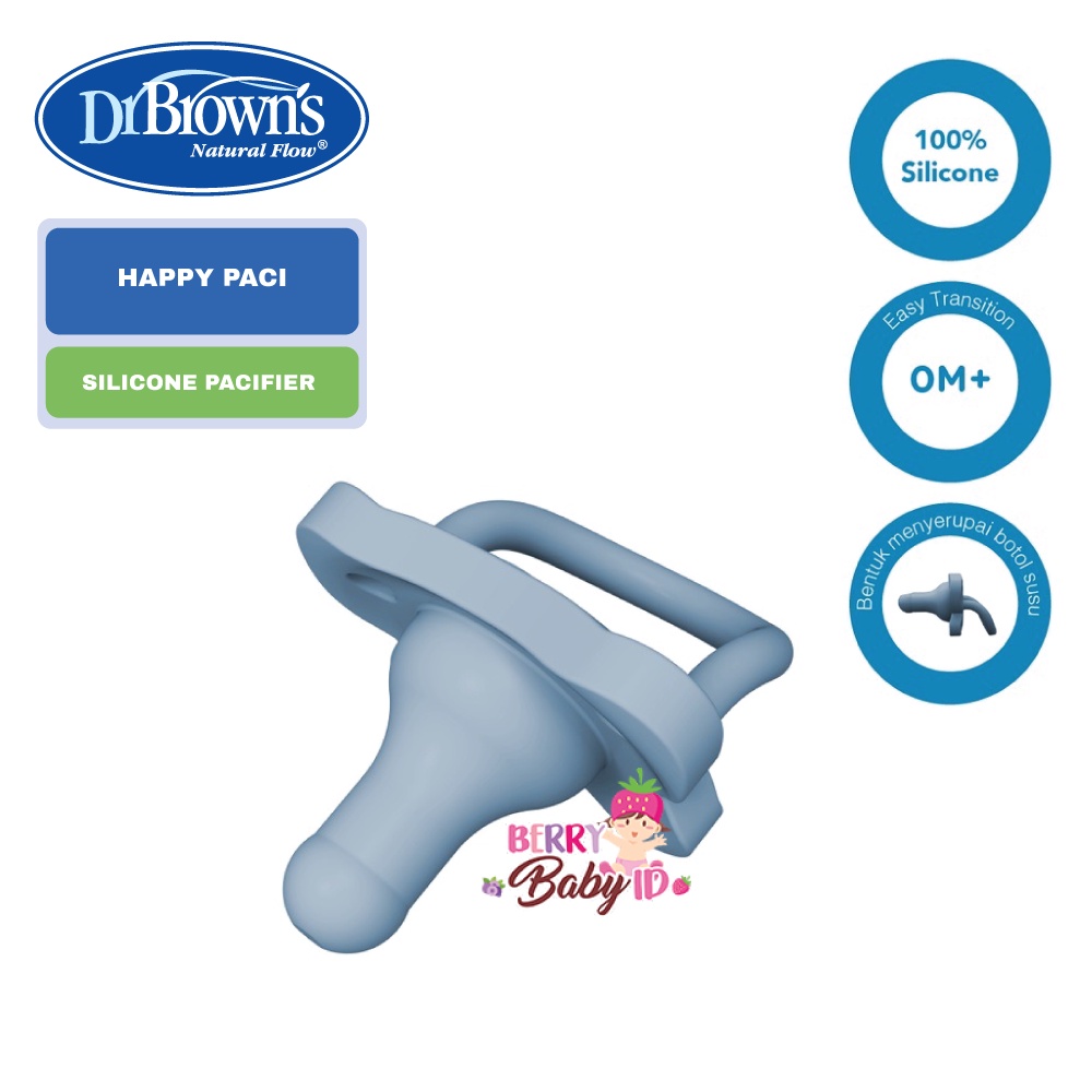 Dr Brown's Happy Paci Empeng Silicon Soother One Piece Pacifier 0m+ Mainan Gigi Bayi Berry Mart