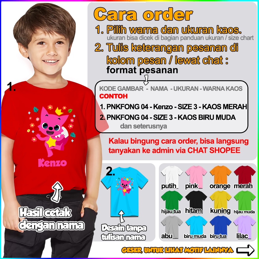 [FREE NAMA!!] Baju Kaos ANAK DAN DEWASA PINKFONG BANYAK MOTIF