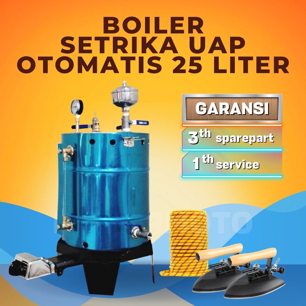 Setrika Uap Boiler Steam Laundry 25 liter Otomatis Api Mistermoto 2 Kepala setrika