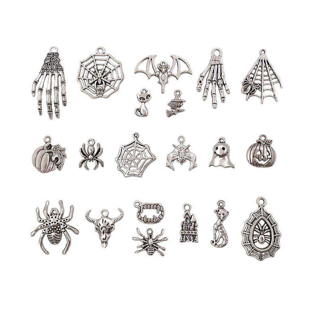 Lily 20pcs Random Halloween Charms Earrings Natal Hantu Spider Kerangka Logam