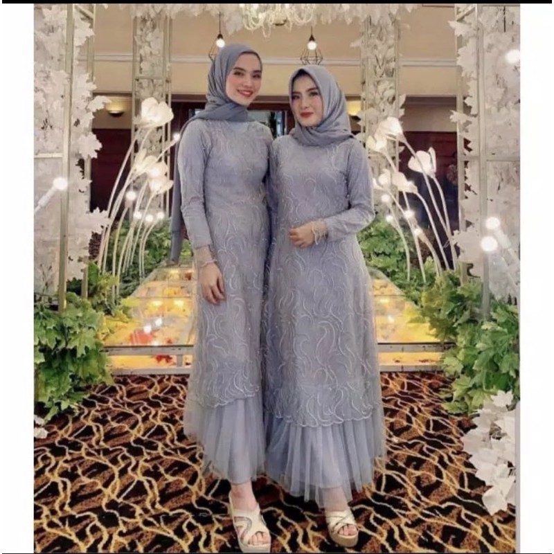 MAXI GERALDINE S M L XL XXL XXXL/GAMIS MUSLIM FASHION WANITA/MAXI KONDANGAN SERAGAM ACARA-Abu