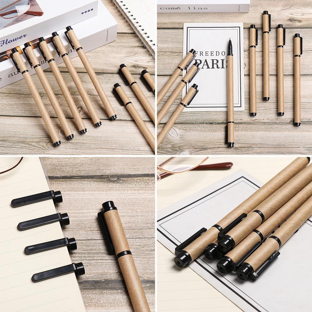 Suyo 2/5pcs Kraft Paper Pen Kantor Alat Tulis Halus Hijau Ramah Lingkungan Stationery Signature Pen