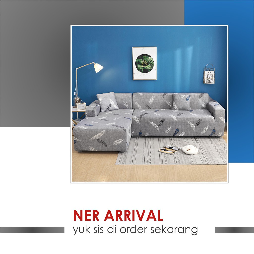 Sarung Penututup Sofa Grey Feather Bentuk L Bahan Elastis Lembut Halus Adem Murah Berkualitas