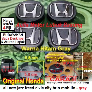 Dop Center Velg Honda Jazz Freed Civic City Brio Mobilio Hitam Gray Logo Chrome Kaki 58 Cm Set