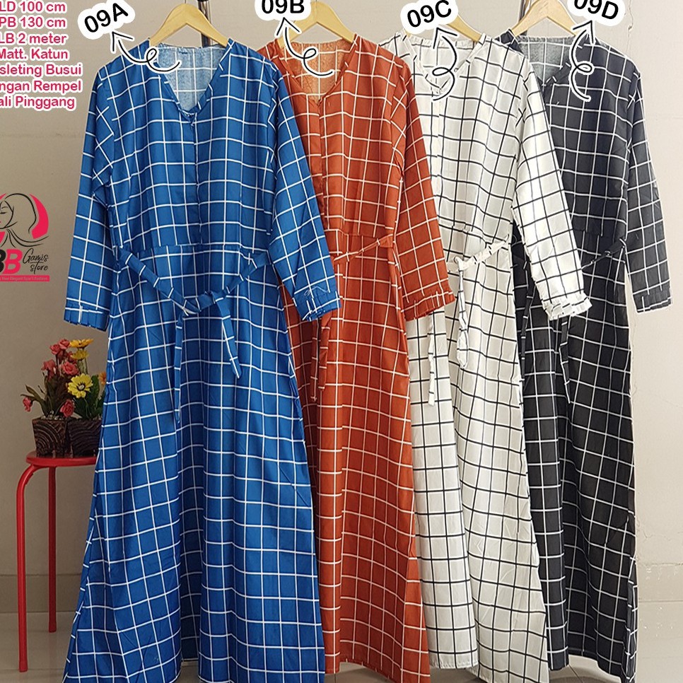 baju gamis Katun Jepang Motif Rasti, Bunga, Etnik, Retro, Polkadot, Vintage best seller-Kotak Navy