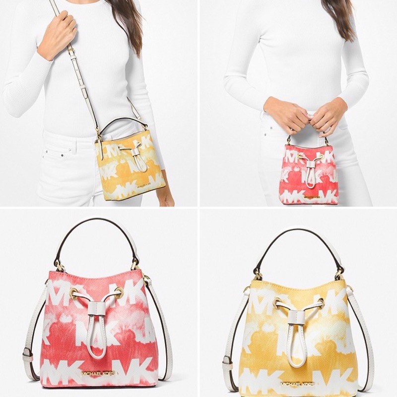MICHAEL KORS MK  Suri Small Shibori Print Logo Crossbody Bag Buttercup and grapefruit multi