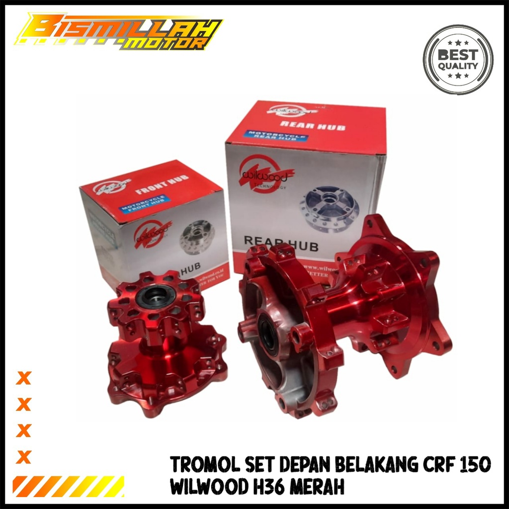 TROMOL SUPERMOTO SET DEPAN BELAKANG CRF 150 WILWOOD HOLE 36 MERAH