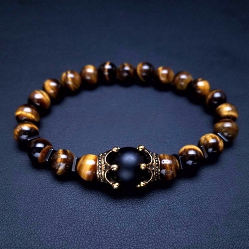 Gelang Manik-Manik Batu Alam Tiger Eye Elastis Untuk Pria / Wanita