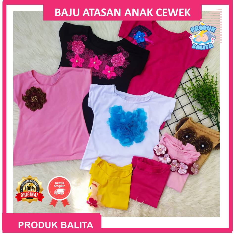 Baju Kaos Atasan Anak Perempuan Murah Lucu Motif Flower Terlaris