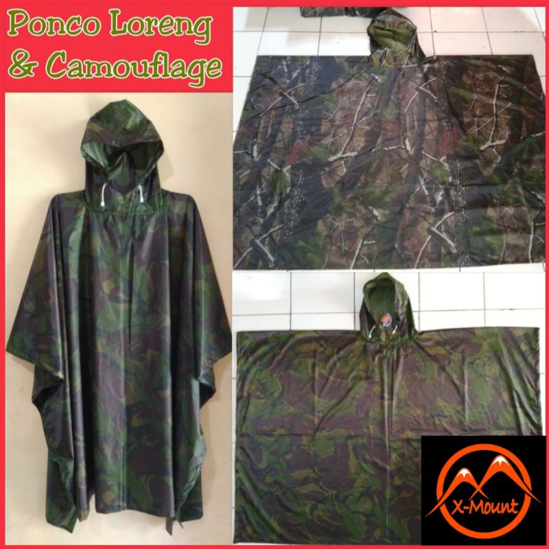 Jas Hujan Ponco 3 in 1 Loreng LUBANG LOOP Camo kamuflase MALVINAS ARMY TNI