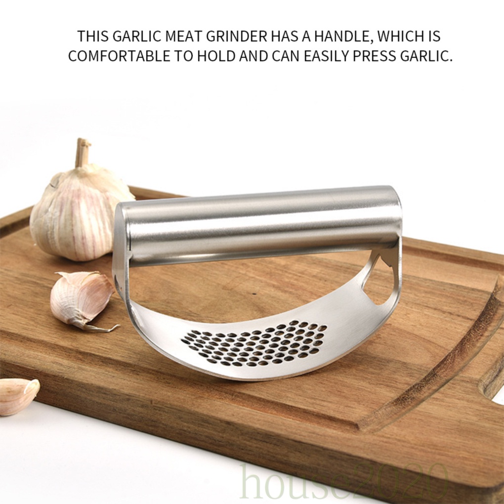 [HOUSE2020]Garlic Crusher Stainless Steel Manual Garlic Press Squeezer Curved Masher with Handle Kitchen Gadget