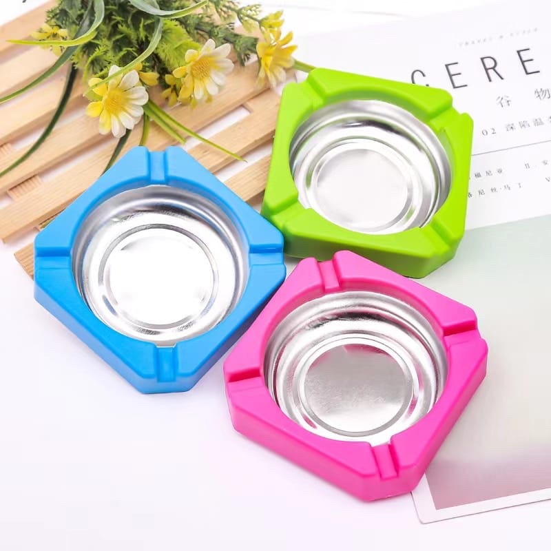 Asbak Segi Warna 9cm/Asbak Stainless kombinasi Plastik warna/