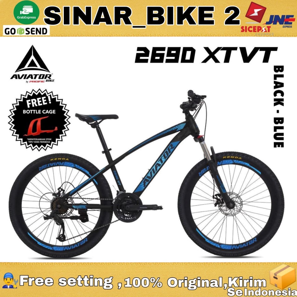 Sepeda Gunung MTB AVIATOR 2690 XT VT 24 &amp; 27.5 Inch 3x8 Speed Fork Lock