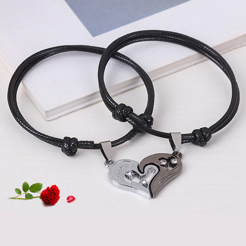 Heart-Shaped Stitching Bracelet Handmade Black Rope Chain Couple Gifts Pop