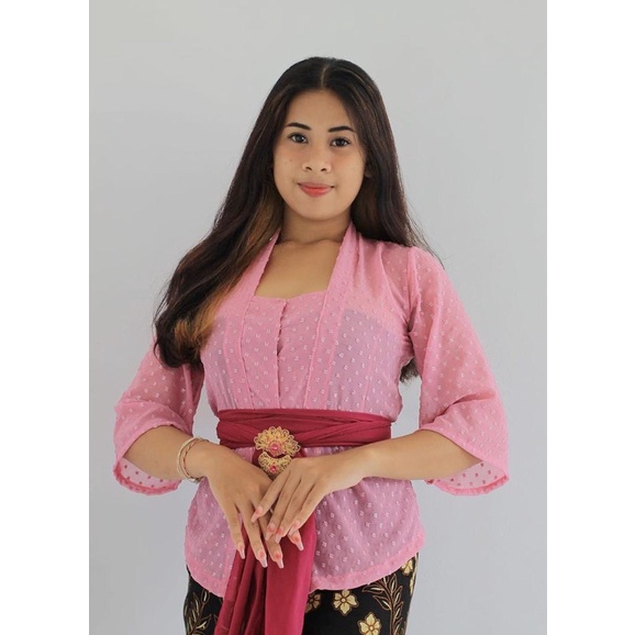 (Kebaya Saja) Kebaya bali sifon dot rubia lengan lonceng-Pink dusty