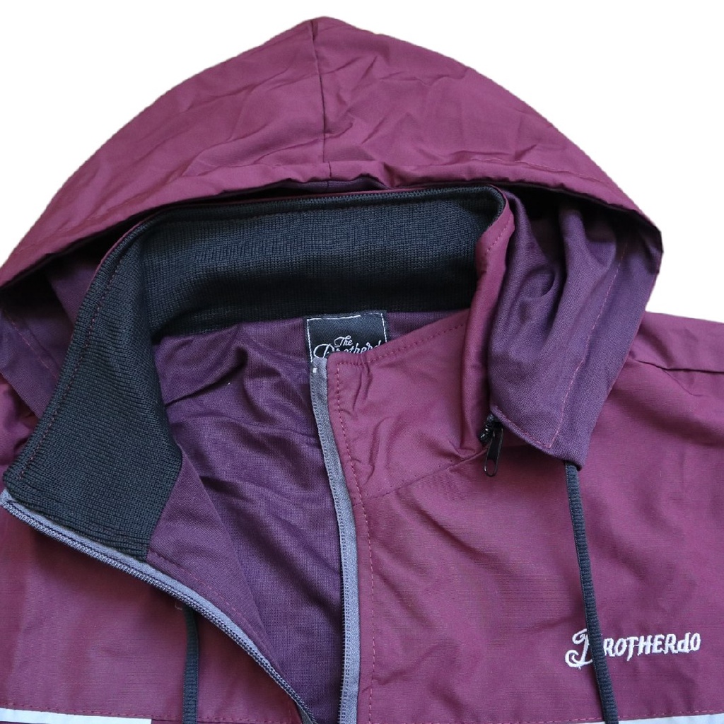 Brotherdo jaket parasut pria taslan waterproof windproof kombinasi resleting simpel terbaru